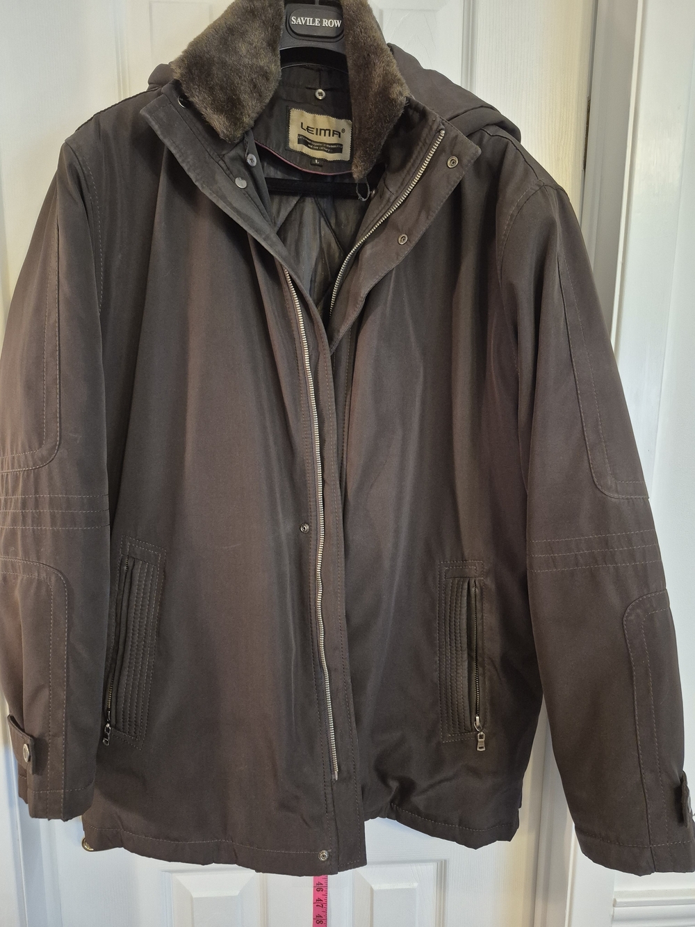 Vintage Leima Men's Brown Chore Jacket Faux Fur Collar Zip-In Quilted Lining Lg